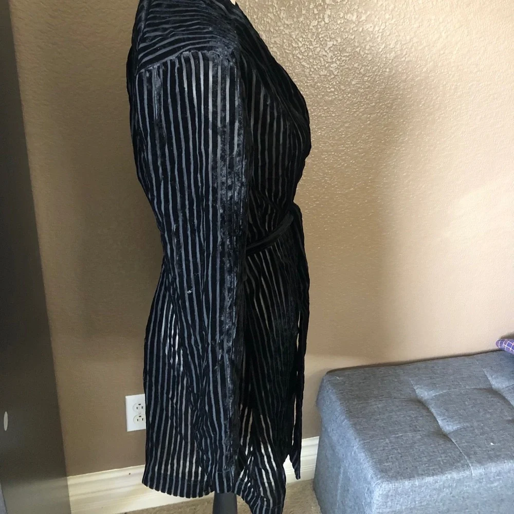 Knot Sisters EUC Velvet & Sheer Striped Black Cardigan Medium - Picture 8 of 14